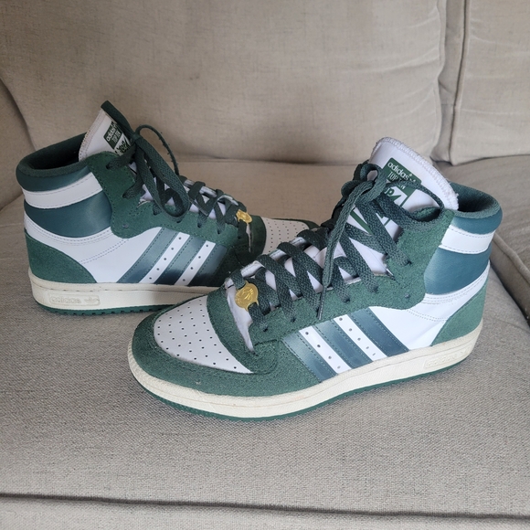 Adidas Women's Forest Green and White High-Tops - Picture 4 of 8